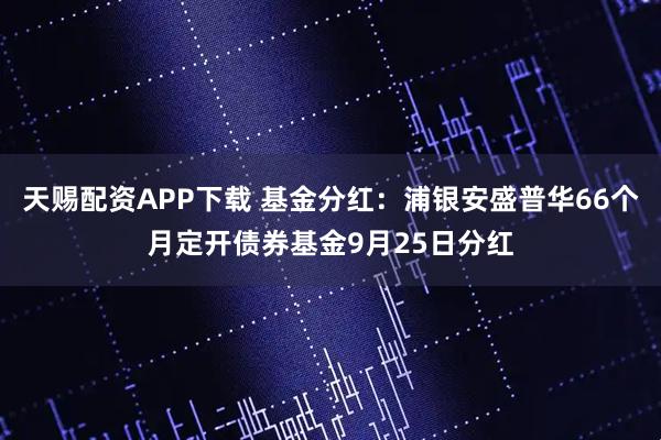 天赐配资APP下载 基金分红：浦银安盛普华66个月定开债券基金9月25日分红